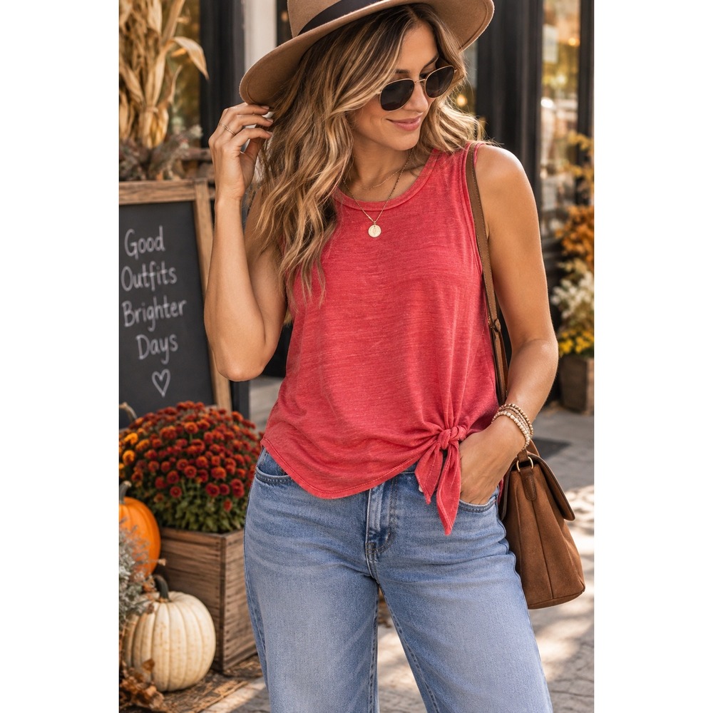 Maeve Anthropologie Coral Red Side Tie Knot Slub Knit Tank Top Womens Medium